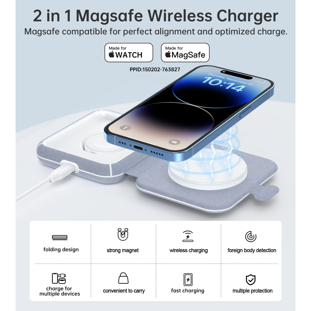 Choetech 6932112105325 T323 2 in 1 Magsafe&MFI Wireless Charger - Image 6