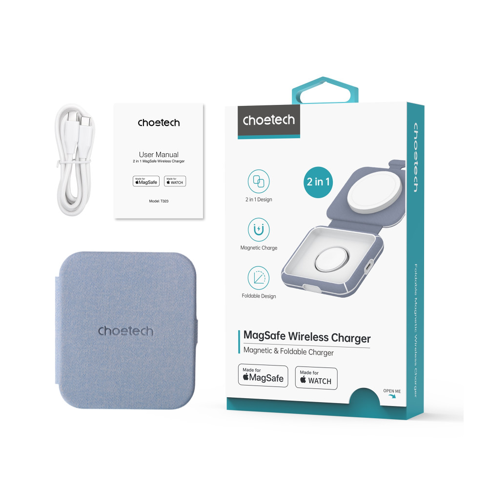 Choetech 6932112105325 T323 2 in 1 Magsafe&MFI Wireless Charger - Image 2