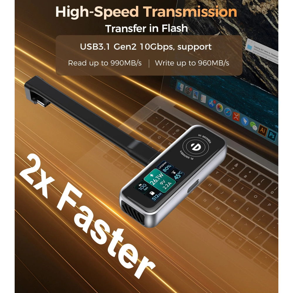 Choetech 6932112110756 MSE023 Mobile Phone 512GB Portable SSD – 10Gbps, Cooling Fan, for Phone Use - Image 3