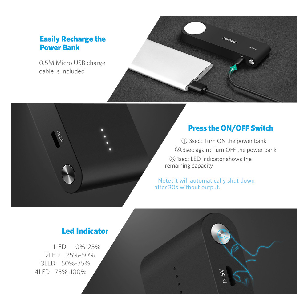 UGREEN 6957303828449 20844 Power Bank with Magnetic Charger for Apple Watch 2200mAh - Image 4