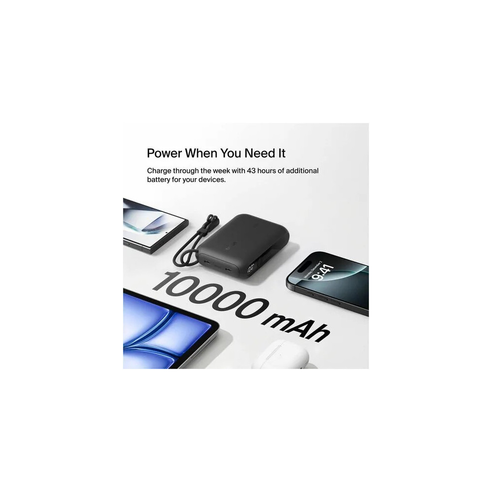 Belkin BPB027FQBK BoostCharge Power Bank - For Smartphone, Tablet PC, iPhone, iPad mini, iPad Pro - 10000 mAh - 20 W - USB Type-C Connector - 2 x USB - Digital Display, Battery Level Indicator, Overheat Protection - Image 13