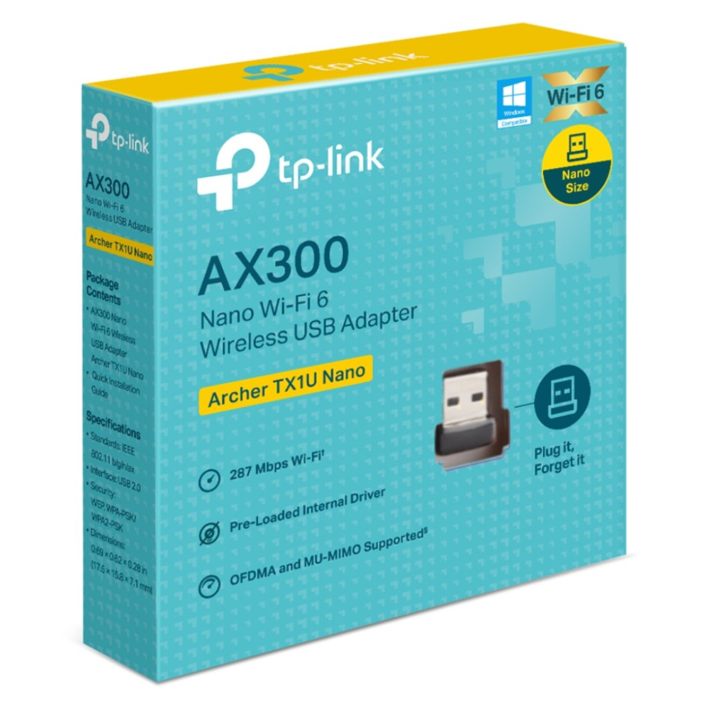 TP-LINK ARCHER TX1U NANO AX300 Nano Wi-Fi 6 Wireless USB Adapter , 287 Mbps at 2.4 GHz , Internal Antennas, USB 2.0 , MU-MIMO, OFDMA - Image 1