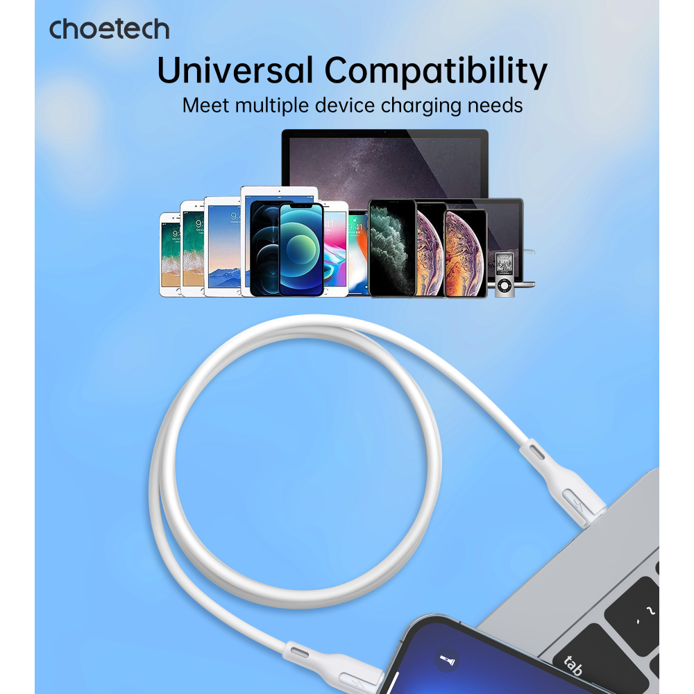 Choetech 6932112106445 XCL-0002 1m Silicone USB-C to Lightning Cable Fast Charging White - Image 6