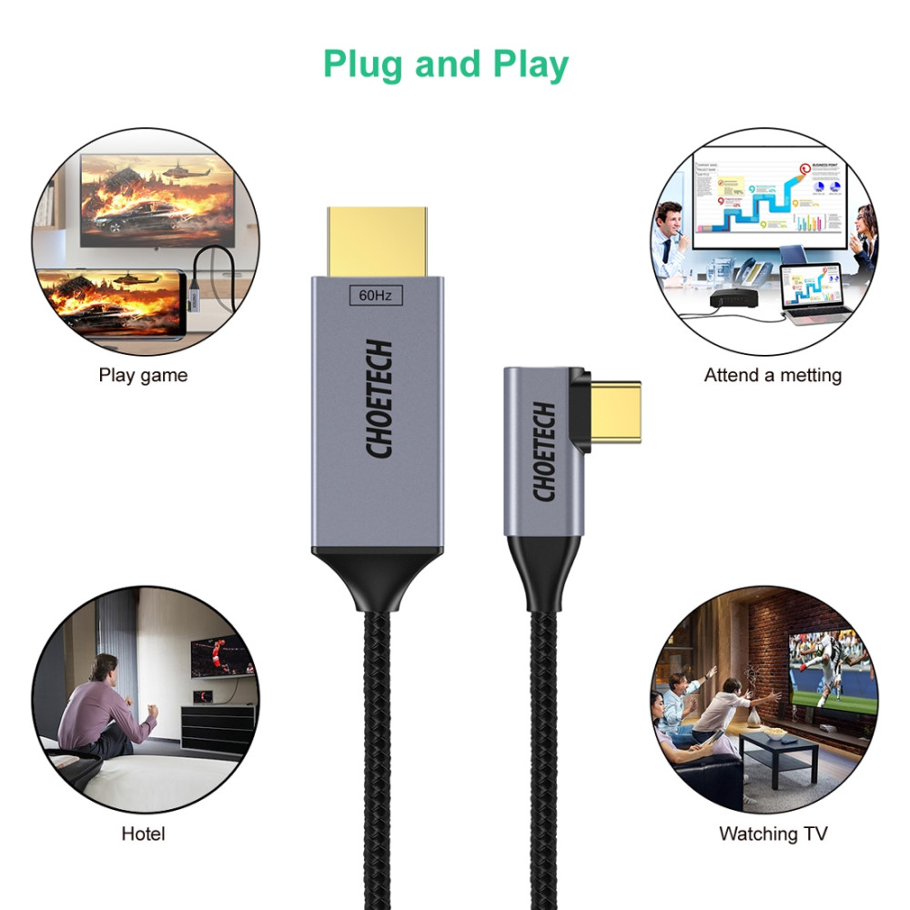 Choetech 6971824972023 XCH-1803 Braided 4K@60Hz L Shaped TypeC to HDMI M/M cable 1.8M - Image 9