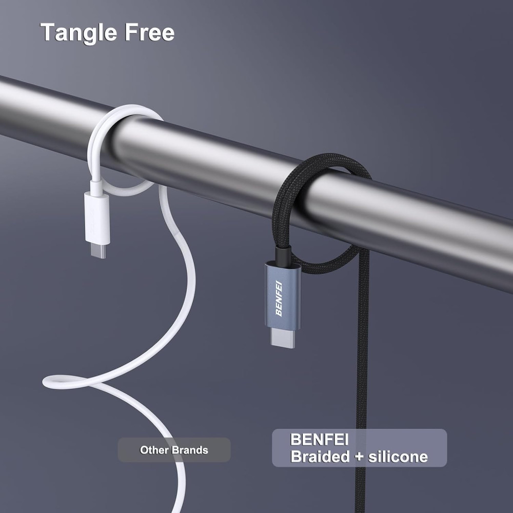 BENFEI B0D6TWHND8 000351SL-2M 100W USB-C to USB-C Fast Charging Cable Aluminum Shell Tangle-Free Silicone for I-phone 15 /16 /17 and Samsung 2M - Image 3