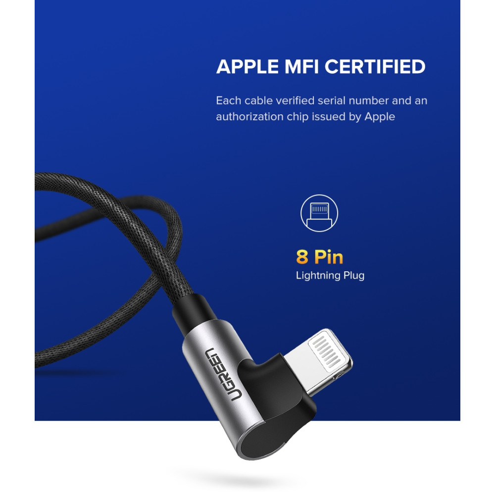 UGREEN 6957303865215 60521 Lightning to USB A Cable 90 Degree 1M - Image 2