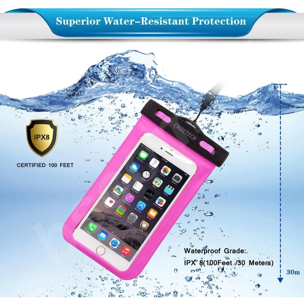 Choetech 6971824971927 WPC007 Universal WaterProof Cell Phone Pouch bag, up to 7" (Pink) - Image 4
