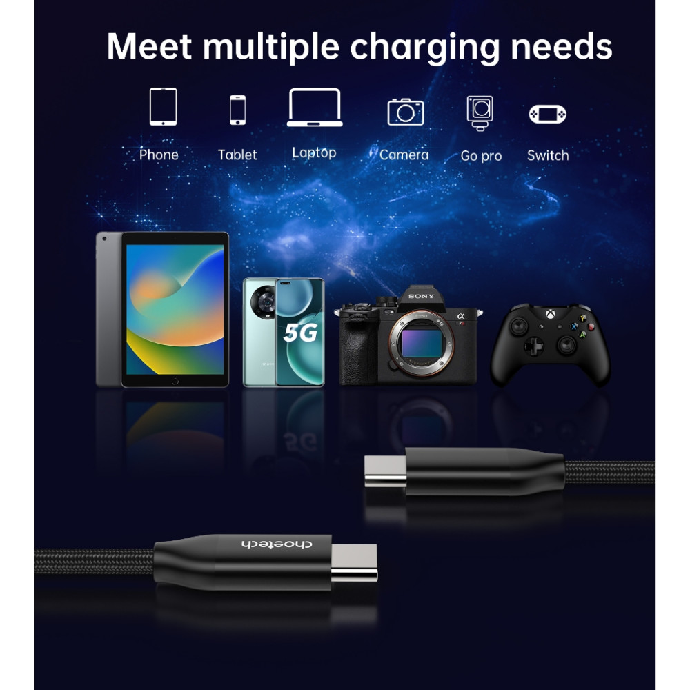 Choetech 6932112104342 XCC-1036 240W PD 3.1 USB-C Cable 48V 5A Braided for Phone & Macbook 2M - Image 3