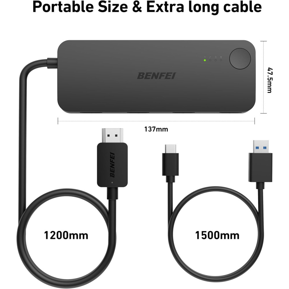 BENFEI B0D7HVR8XM 000365BK HDMI Switch 4 in 1 Out 4K@60Hz, 2K@144Hz, HDCP 2.3 【with Adaptive Equalization Support 30ft HDMI Transmit】 - Image 7