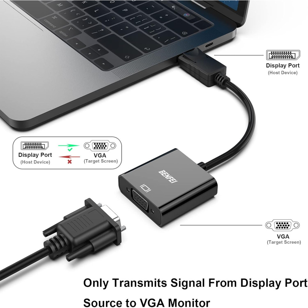 BENFEI B017Q80CSY 000099 DisplayPort to VGA Adapter 1080P Gold-Plated DP Male to VGA Female - Image 3