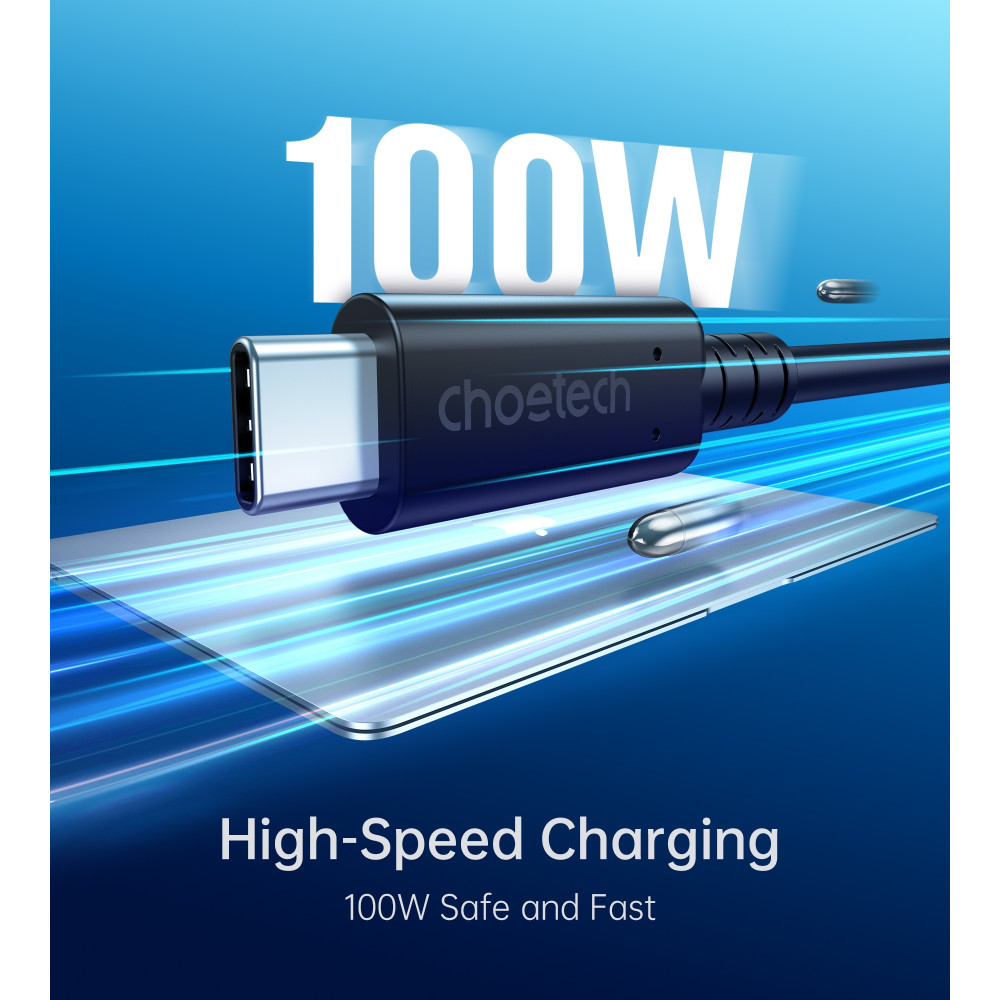 Choetech 6971824979251 XCC-1028 USB4 Gen3 40Gbps 100W 8K USB-C Cable 0.8m Braided Black - Image 3