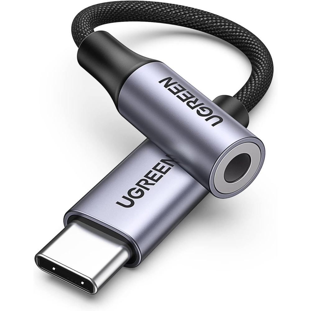 UGREEN 6957303881543 80154 USB-C to 3.5mm M/F Cable Braided 10cm Support Samsung & I-phone 15/16/17 (Space Gray) - Image 1