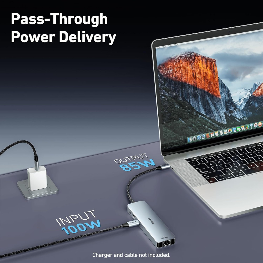 BENFEI B0DC73445L 000379GY 6-in-1 USB C Hub with 4K HDMI / 2 x USB-A / USB-C 5Gbps Data / 100W PD / Gigabit RJ45 for I-phone15/16 / Mac /PC - Image 3