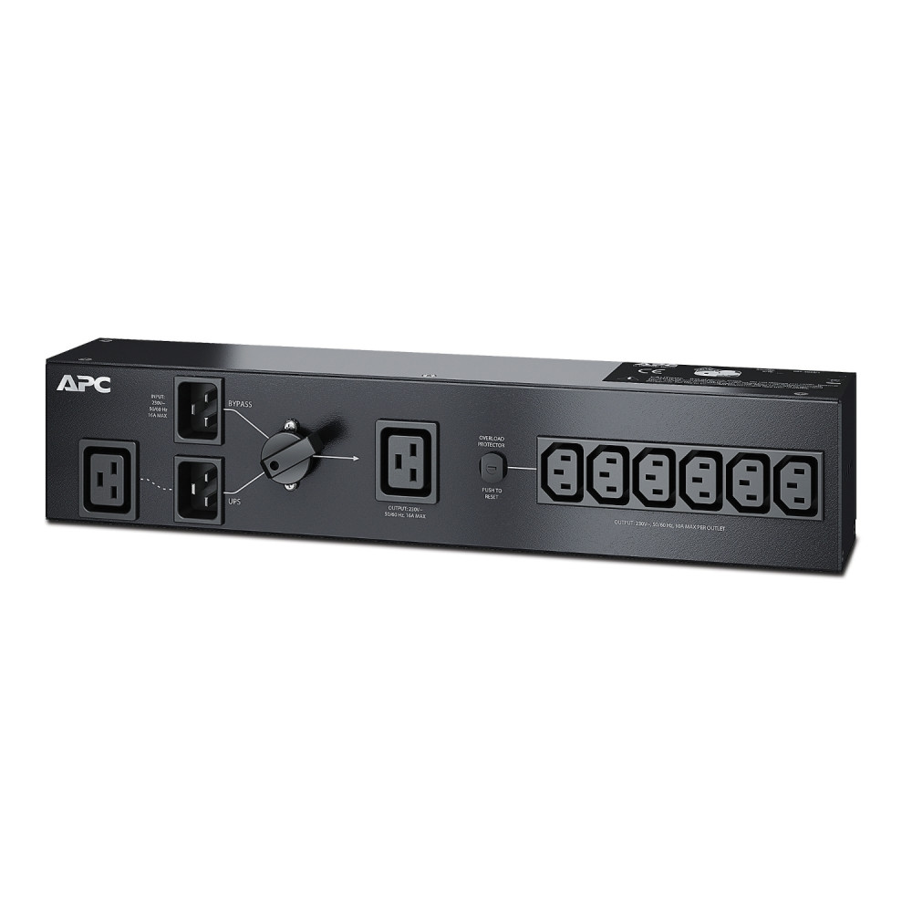 APC SBP3000RMI Service Bypass PDU, 2U, 3000VA Load Capacity, 230V/16A Input, 1x IEC C19 & 6x IEC C13 Outlets - Image 1
