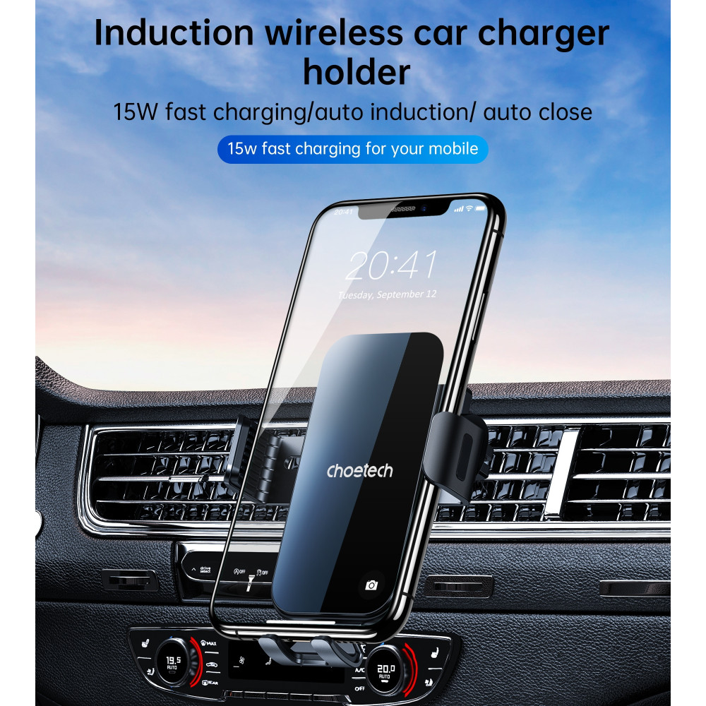 Choetech 6932112103499 T202-F 360° Rotating 15W Fast Wireless Charging Car Dock - Image 4