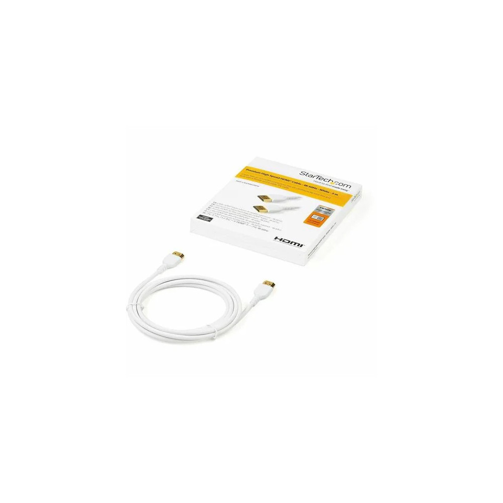 StarTech RHDMM2MPW 6.6ft (2m) Slim HDMI 2.0 Cable, Flexible Premium HDMI Cord with Ethernet, 4K 60Hz HDR10, Aramid Fiber with TPE Jacket, White - Slim HDMI 2.0 cable supports 4K visuals and immersive audio - 4K60Hz, 18Gbps, HDR10, 32-channel sur - Image 5