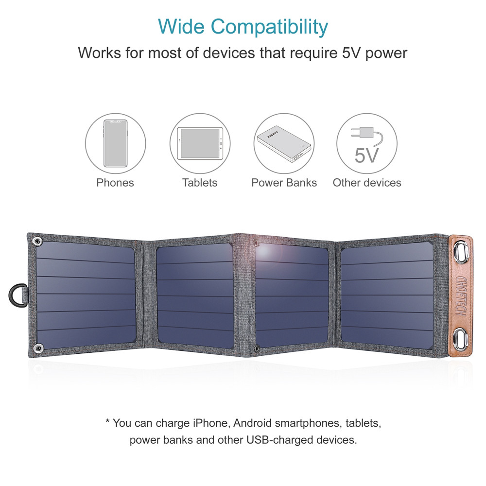 Choetech 6971824970456 SC004 14W Solar Panel Portable USB Charger SunPower for Camping & Outdoor - Image 4