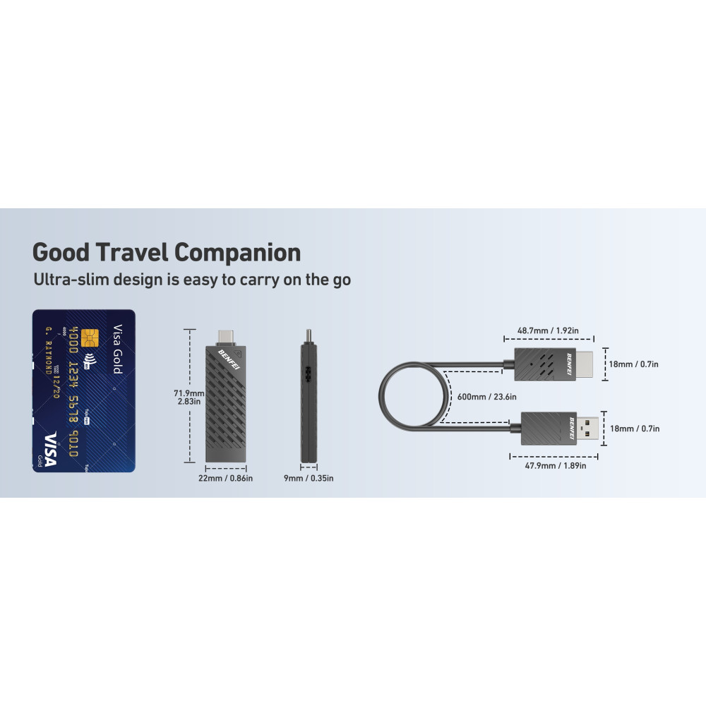BENFEI 6971785943490 000374BK 5G Wireless USB-C to HDMI Transmitter and Receiver + 65WPD (30M) 1920 x 1080P@60Hz - Image 5