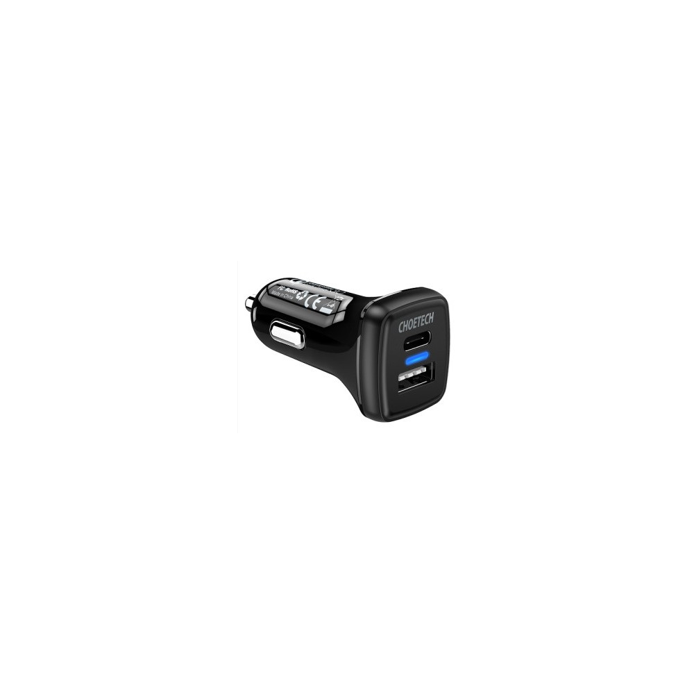 Choetech 6971824970517 TC0005 36W USB-C PD USB 3.0 Dual Port Fast Car Charger QC 3.0 Black - Image 1