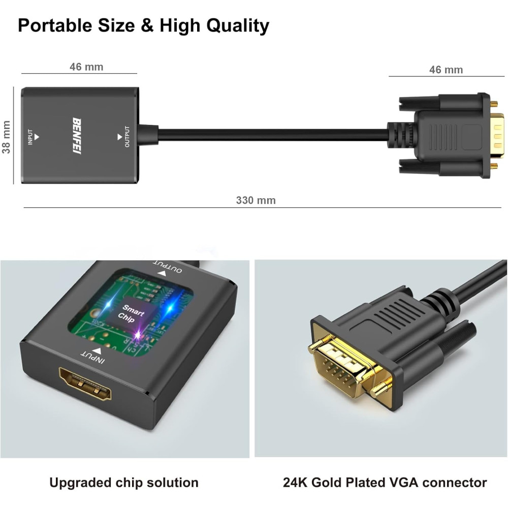 BENFEI B07XZ22KCD 000272BK HDMI Female to VGA Male with 3.5mm Audio Jack, Uni-Directional Adapter Black - Image 8