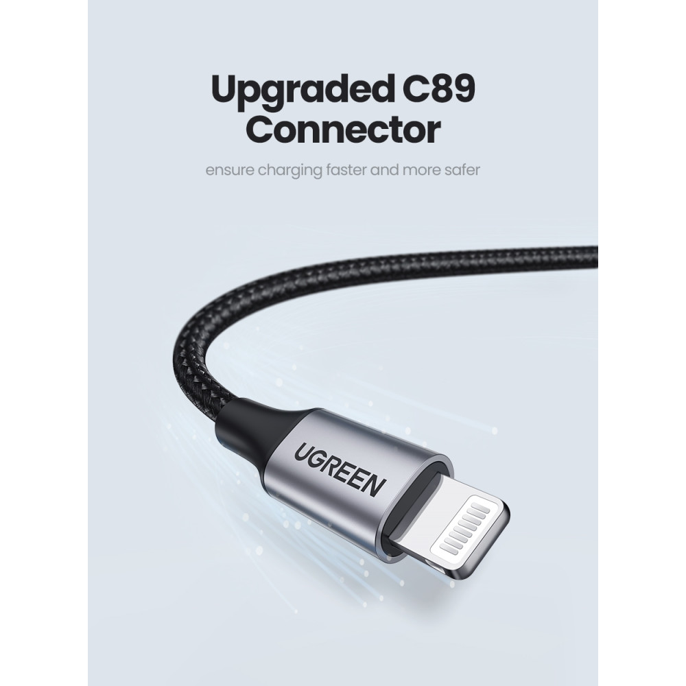 UGREEN 6957303861583 60158 Lightning to USB Cable Alu Case with Braided 2m (Black) - Image 3