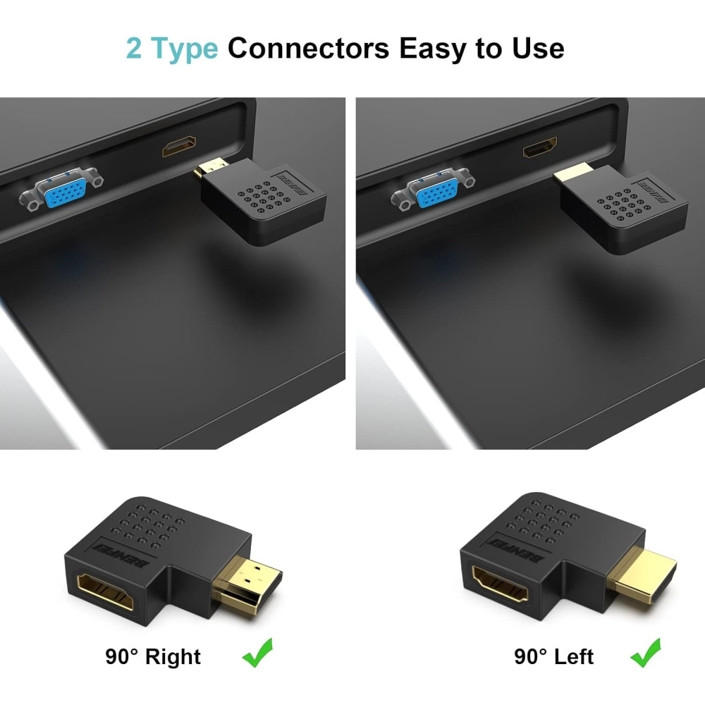 BENFEI B09QHW3PZX 000338BK-2P HDMI Male to Female Right Angle 90 Degree Adapter x 2 Pack - Image 3