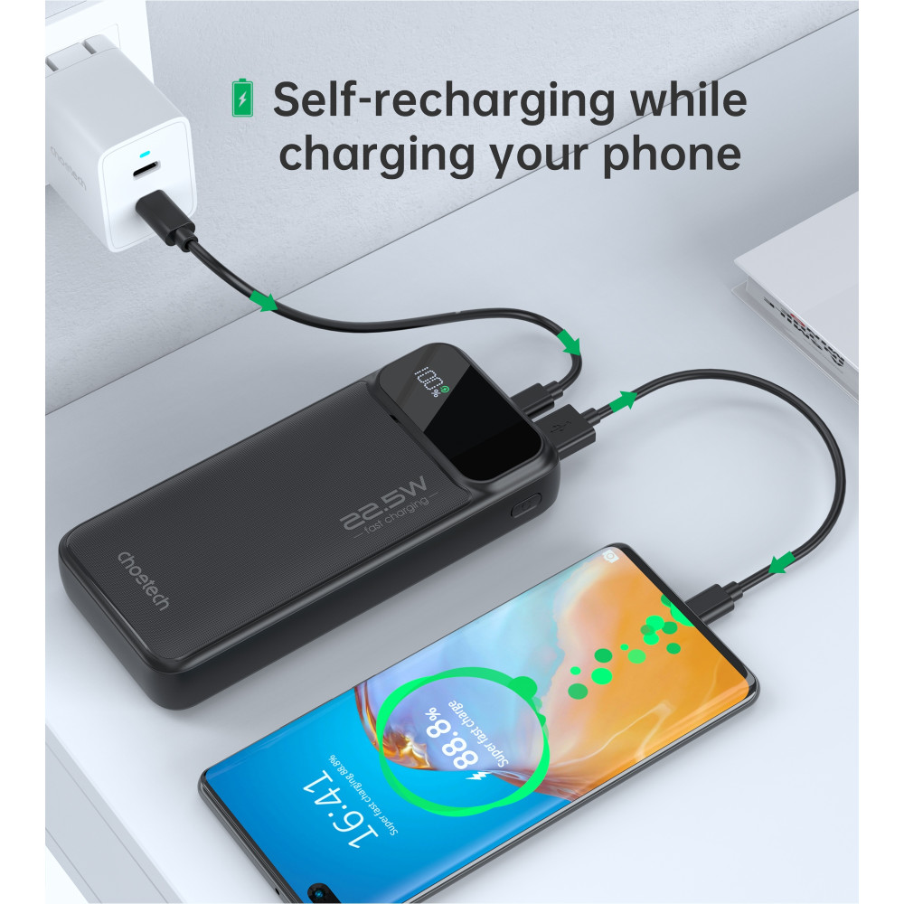 Choetech 6932112106841 B729 20000mAh Power Bank PD22.5W with Digital Display Black - Image 5