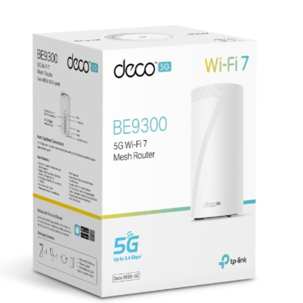 TP-LINK DECO BE65-5G(1-PACK) 5G BE9300 Tri-Band Whole Home Mesh Wi-Fi 7 Gateway (WIFI7) 574 Mbps at 2.4 GHz + 2880 Mbps at 5 GHz + 5760 Mbps at 6 GHz - Image 1