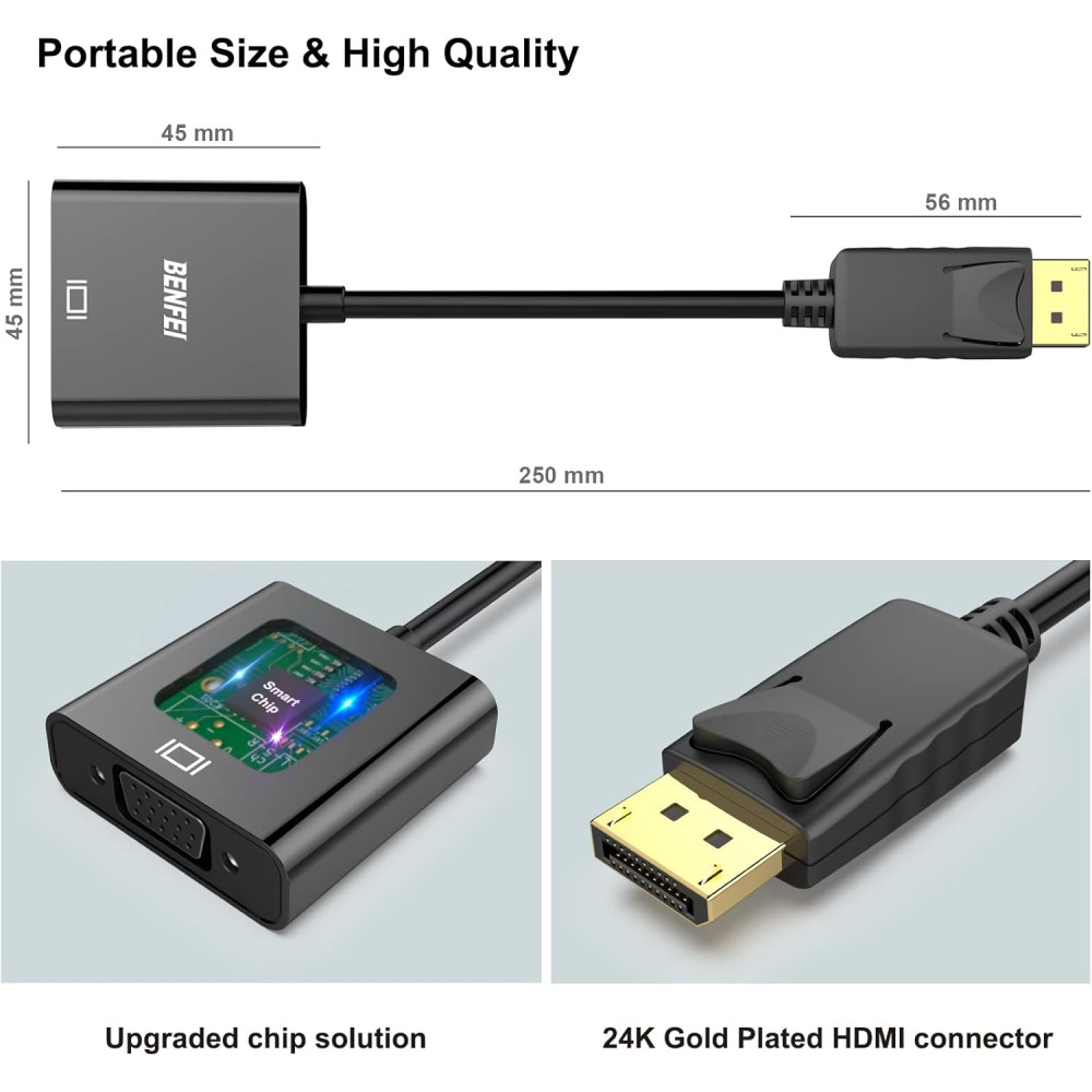 BENFEI B017Q80CSY 000099 DisplayPort to VGA Adapter 1080P Gold-Plated DP Male to VGA Female - Image 6