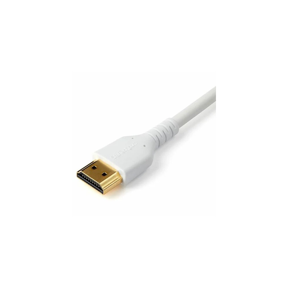 StarTech RHDMM2MPW 6.6ft (2m) Slim HDMI 2.0 Cable, Flexible Premium HDMI Cord with Ethernet, 4K 60Hz HDR10, Aramid Fiber with TPE Jacket, White - Slim HDMI 2.0 cable supports 4K visuals and immersive audio - 4K60Hz, 18Gbps, HDR10, 32-channel surround soun