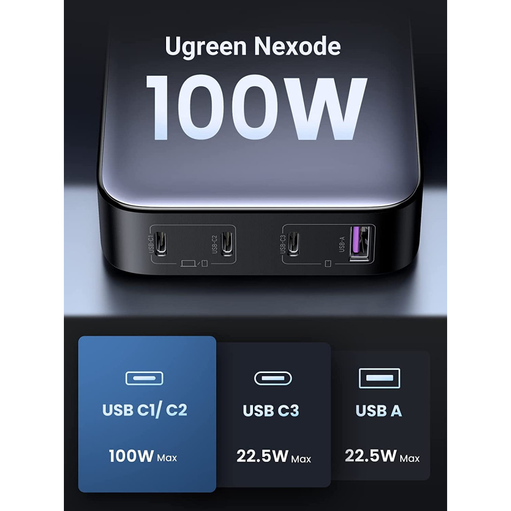 UGREEN 6941876244553 15613A 100W USB C Charger, Nexode 4 Ports GaN II Charging Station - Image 2