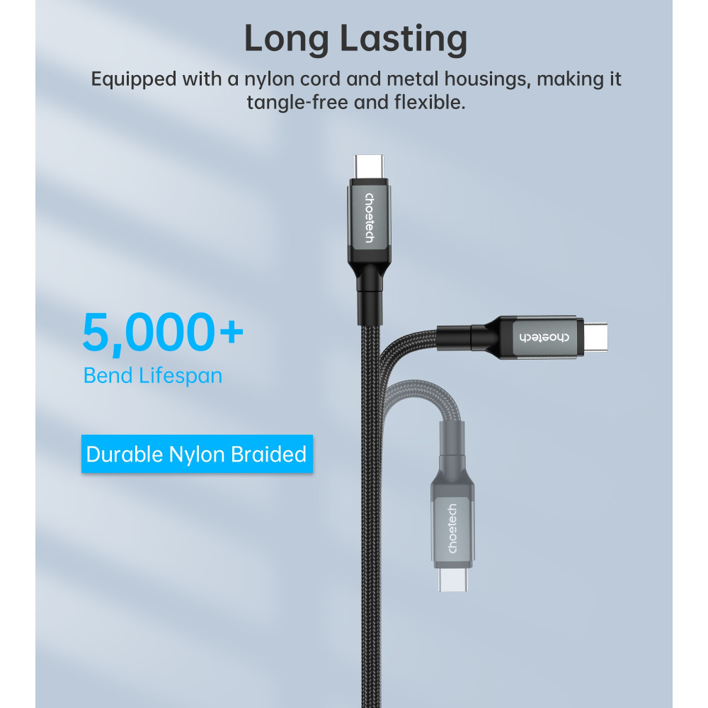 Choetech 6932112109637 XCC-1042 USB4.0 (40Gbps) 240W with Video & Audio support 8K @ 60hz Thunderbolt 3 USB-C to C Braided Cable 2M - Image 6
