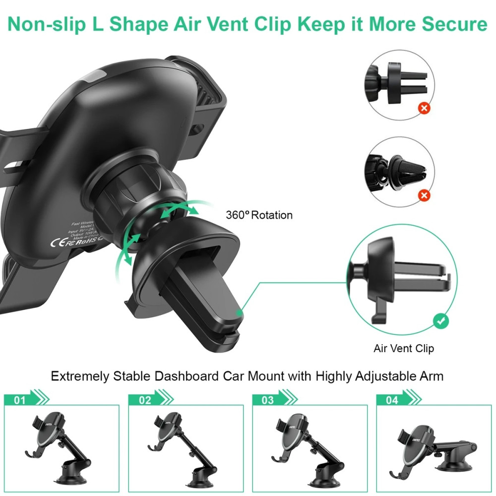 Choetech 6971824975574 T536-S Phone Holder Fast Wireless Charging Car Mount (Not suitable for i-phone Pro Max) - Image 3