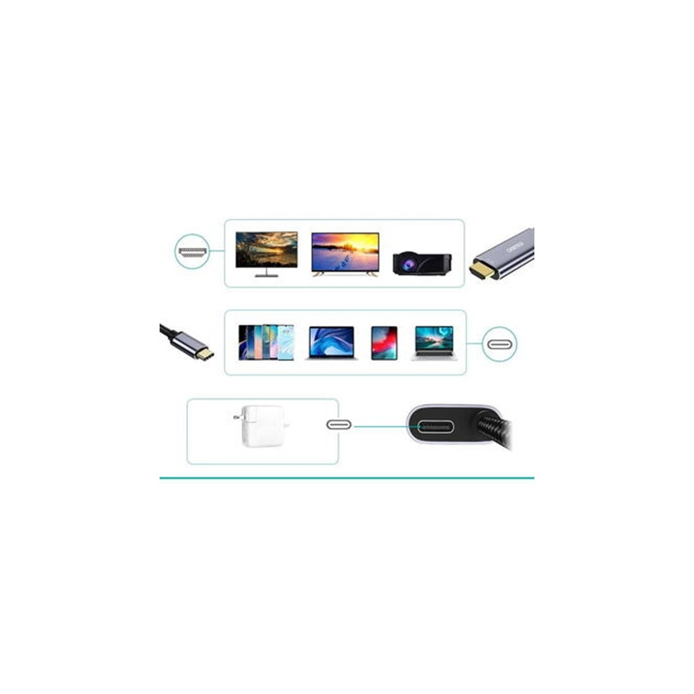 Choetech 6932112102157 XCH-M180-GY-V2 Unidirectional adapter USB-C (male) to HDMI 4K 60Hz (male) + PD100W Power Delivery 1.8M - Image 5