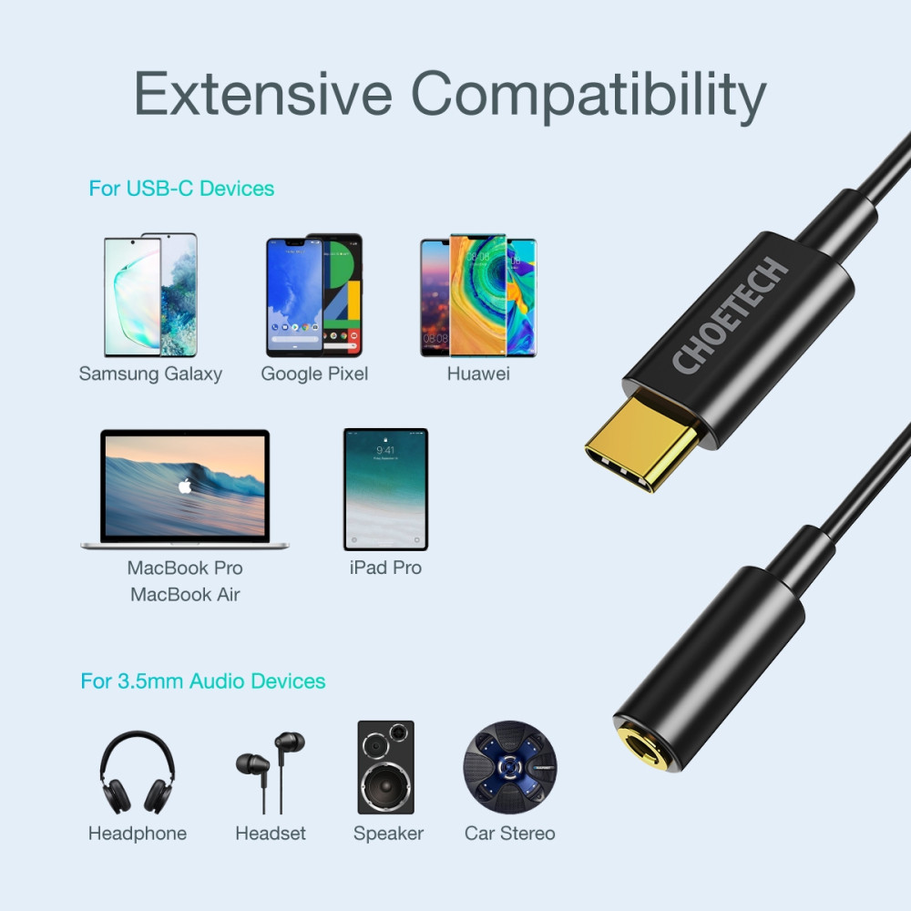 Choetech 6971824975123 AUX003 USB-C to DC 3.5mm/Female Audio Adapter (10cm) - Image 3