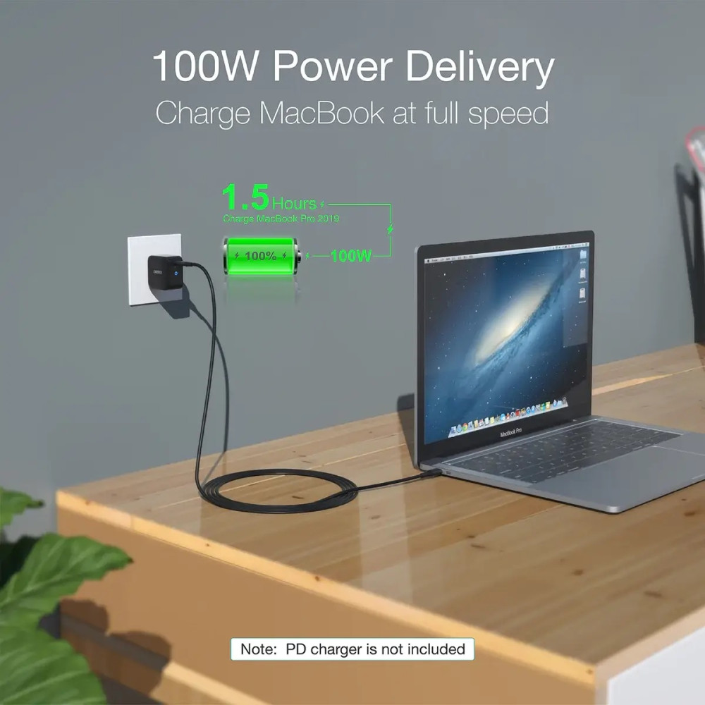 Choetech 6932112102133 XCC-1027 100W PD USB-C Cable 2m Braided Fast Charging for MacBook - Image 4