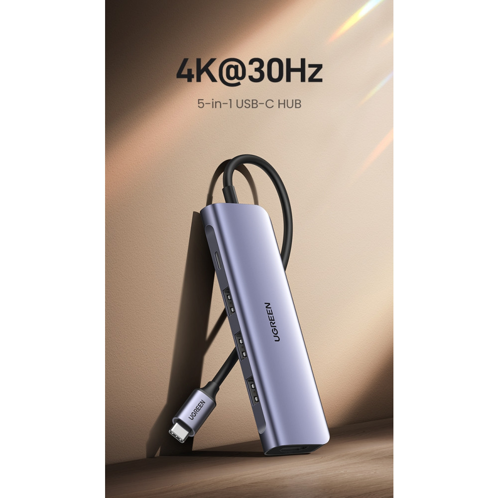 UGREEN 6957303852093 50209 USB Type C 5 in 1 Multifunction Adapter- HDMI+USB3.0*3+Type C PD Power converter - Image 1