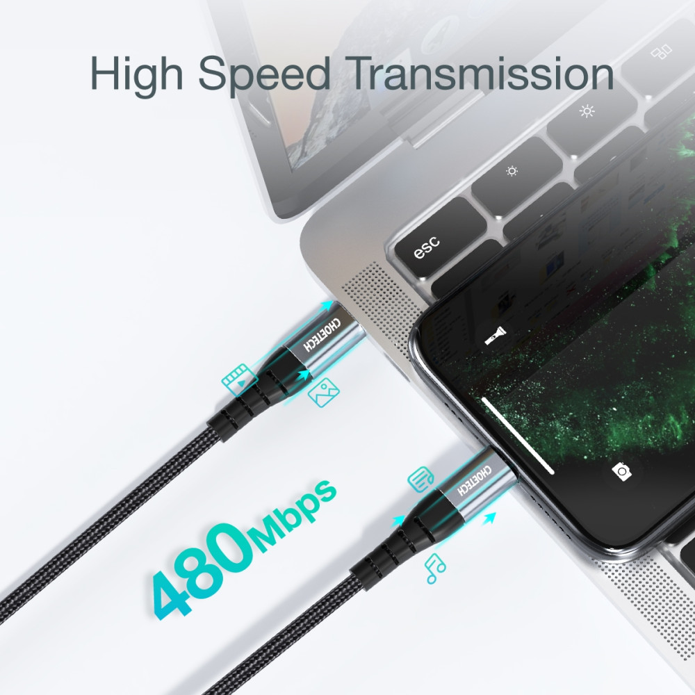 Choetech 6971824975932 IP0041 MFi USB-C to Lightning Braided Cable 2m Fast Charging - Image 5