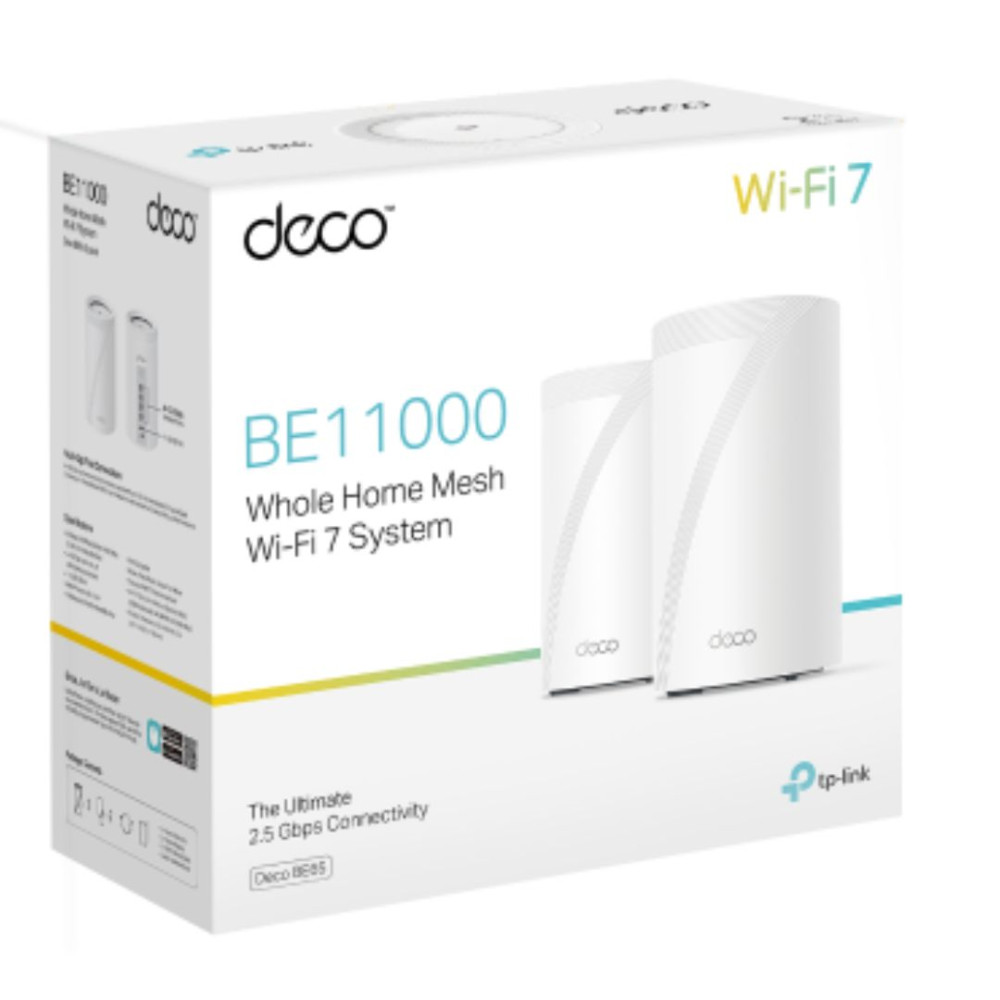 TP-LINK DECO BE65(2-PACK) BE11000 Whole Home Mesh Wi-Fi 7 System (WIFI7) 574 Mbps at 2.4 GHz + 4320 Mbps at 5 GHz + 5760 Mbps at 6 GHz - Image 1