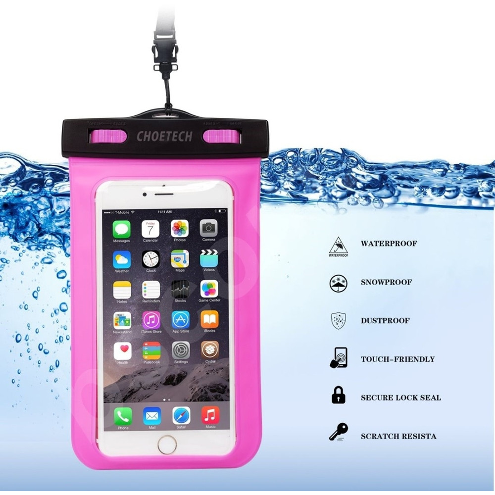 Choetech 6971824971927 WPC007 Universal WaterProof Cell Phone Pouch bag, up to 7" (Pink) - Image 3