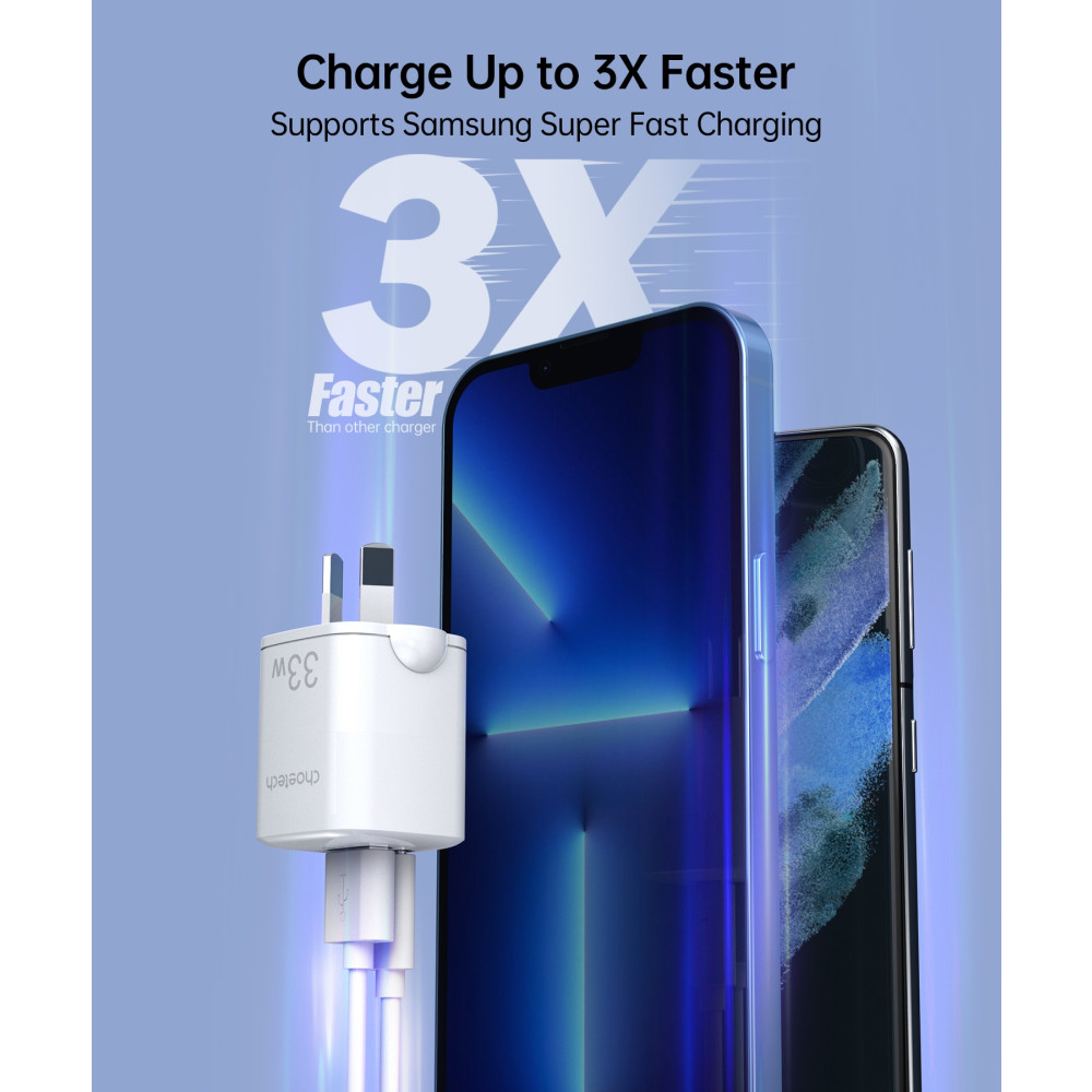 Choetech 6932112101716 PD5006 GaN USB-A + USB-C Dual port PD PPS 33W wall charger - Image 4