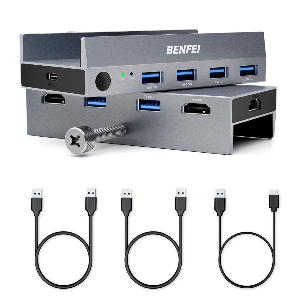 BENFEI 6971785943544 000355GY USB 3.0 HDMI KVM Switch(8K@60Hz) with 4 USB 3.0 Ports for 2 Computers Sharing Monitor Keyboard Mouse - Image 1