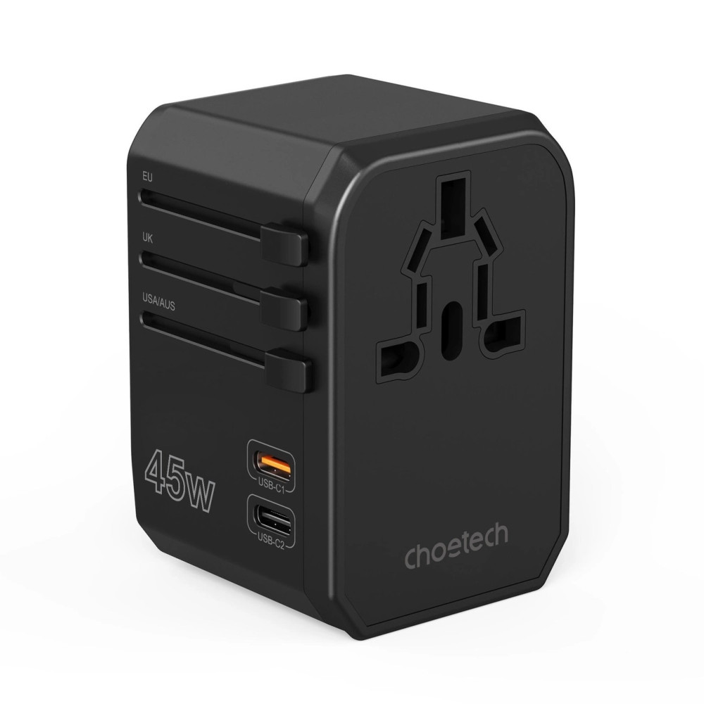 Choetech 6932112106209 PD6045 GaN Tech 2C+2A 45W Travel Adapter with US EU UK AU Plugs - Black - Image 6