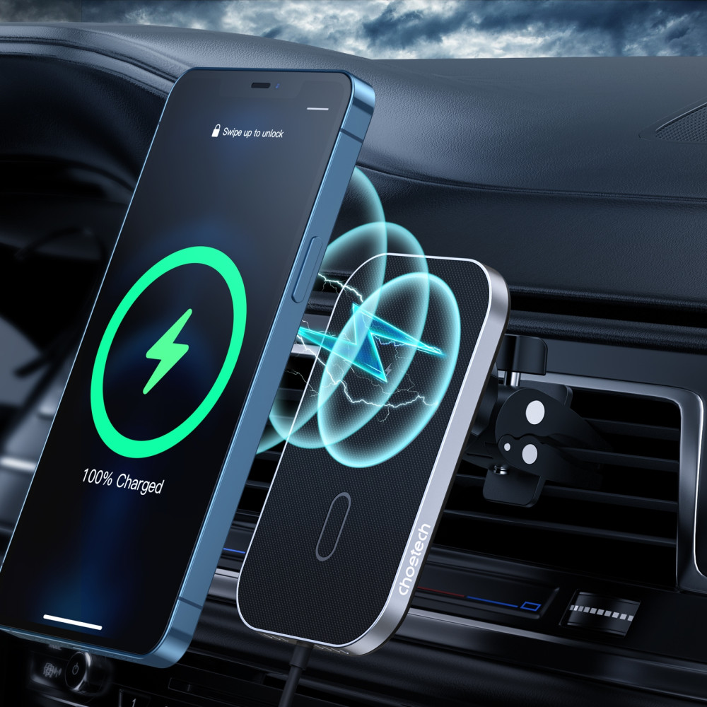 Choetech 6971824979923 T200-F-NKP (301) MagLeap Magnetic Wireless charging Pad + Dual USB-C Car Charger Combo Pack with 1M cable Black - Image 3