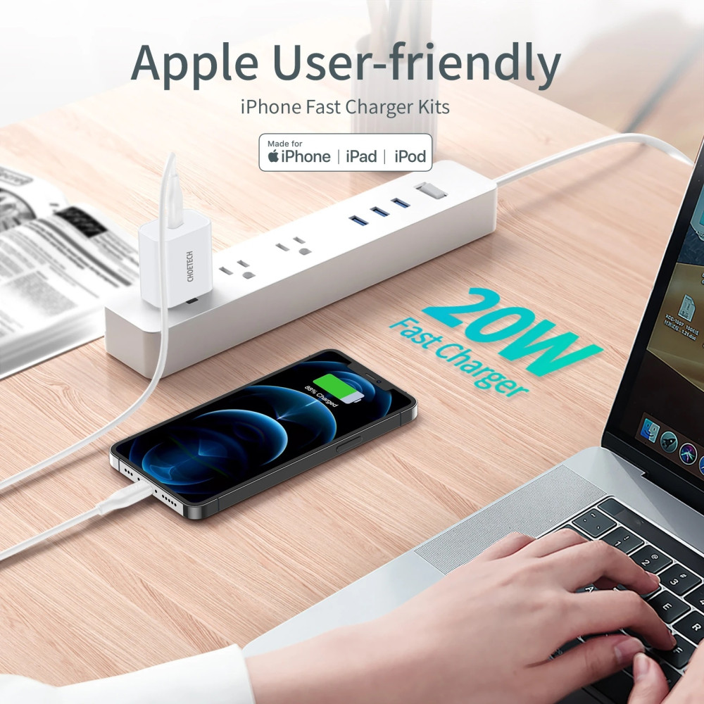 Choetech 6932112102881 Q5004-V2 20W USB-C Fast Charger + 1.2M lightning Cable - Image 4