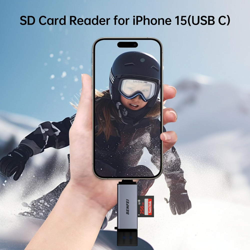 BENFEI B0D9K82TNL 000381GY USB-C+USB-A to SD/TF Card Reader for I-phone15/16, Mac, I-pad, Surface Book 3 and PC - Image 7