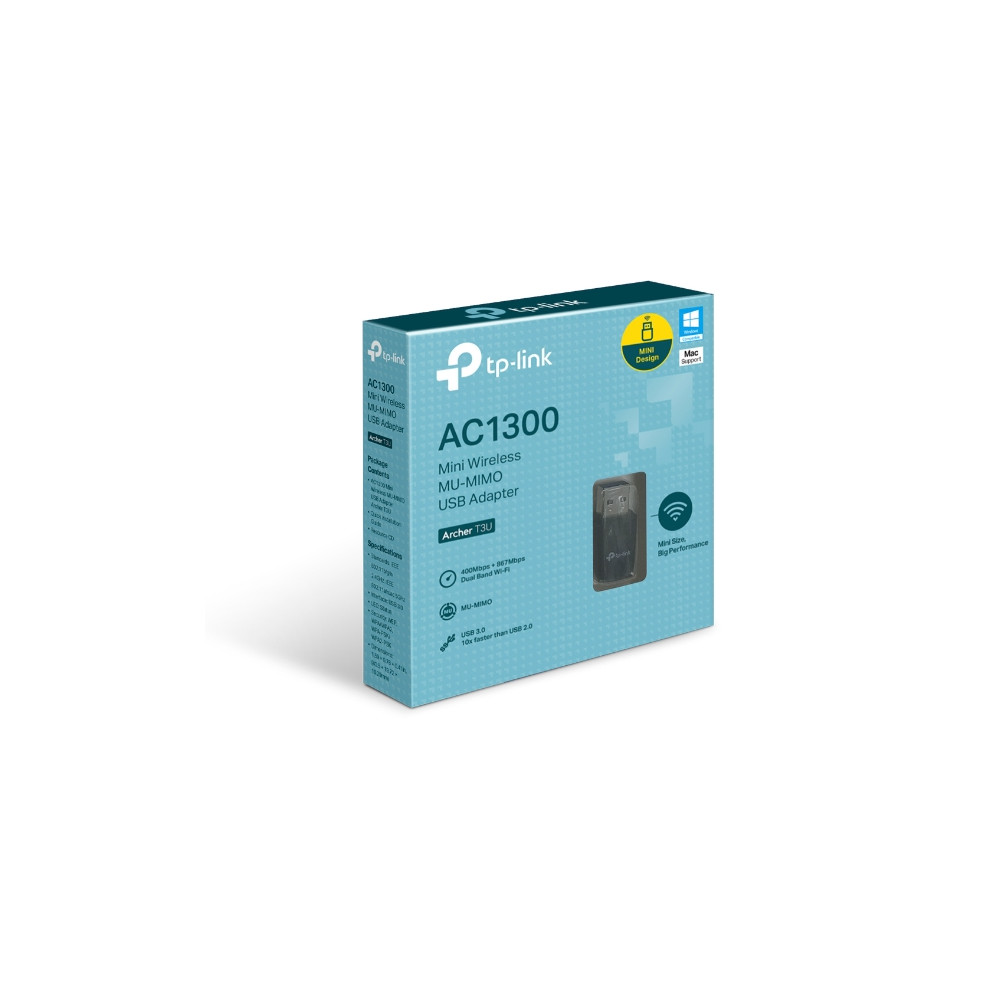 TP-LINK ARCHER T3U (CH) AC1300 Mini Wireless MU-MIMO USB Adapter，Mini Size, 867Mbps at 5GHz + 400Mbps at 2.4GHz, USB 3.0 - Image 1
