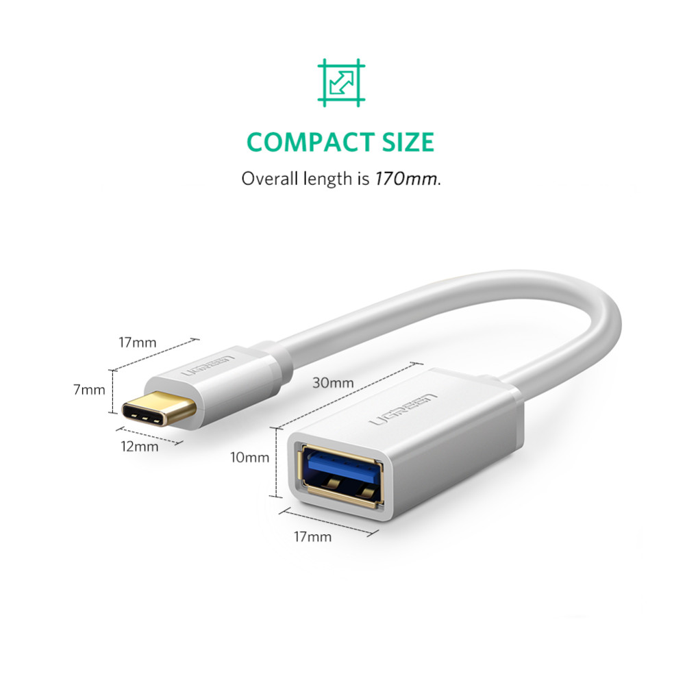UGREEN 6957303837021 30702 USB TYPE C Male to USB 3.0 Type A Female OTG cable white - Image 4