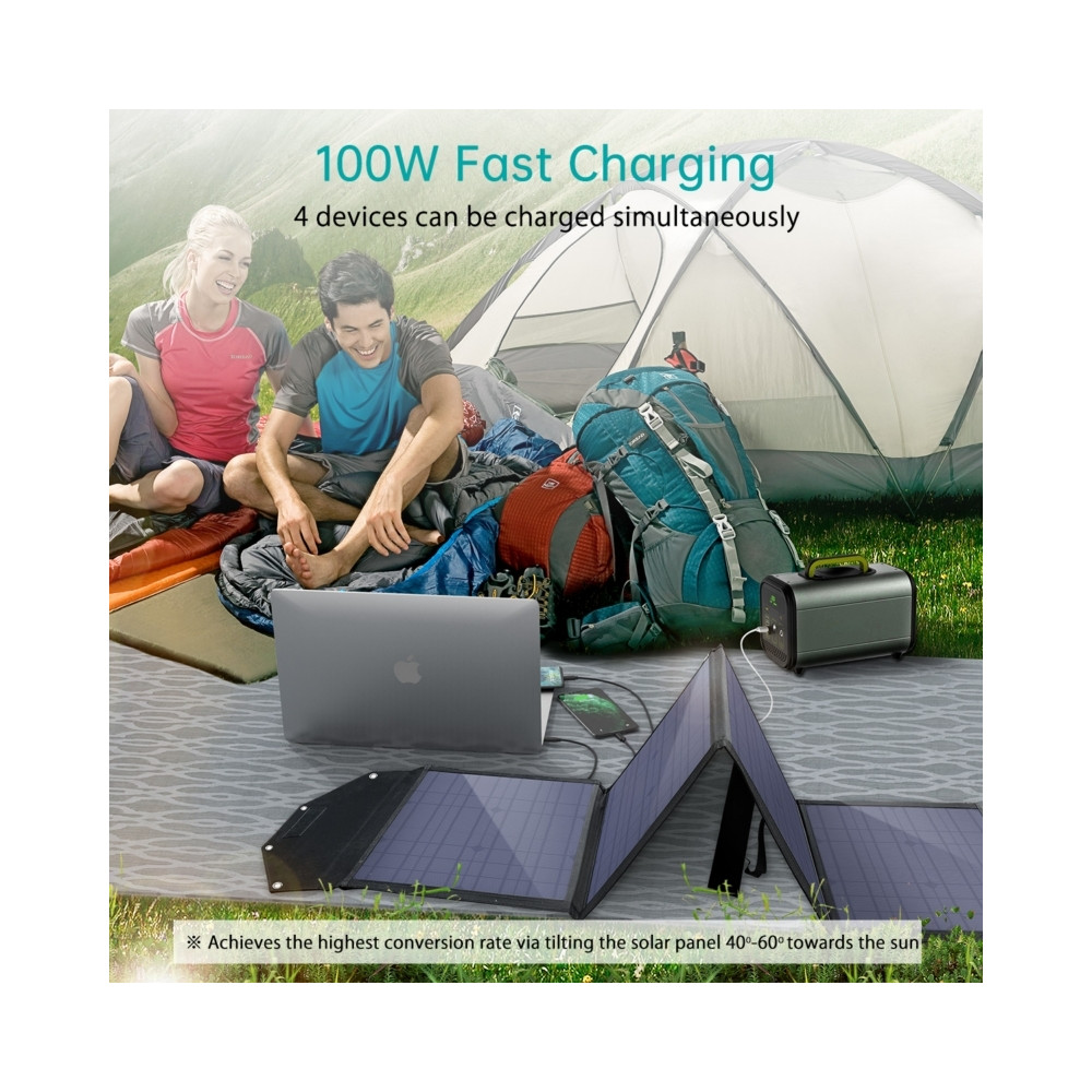 Choetech 6932112103727 SC009 100W 20V 5.5A QC3.0 18W USB-A x 2 + USB-C PD 45W + DC Portable Solar Panel Charger - Image 5