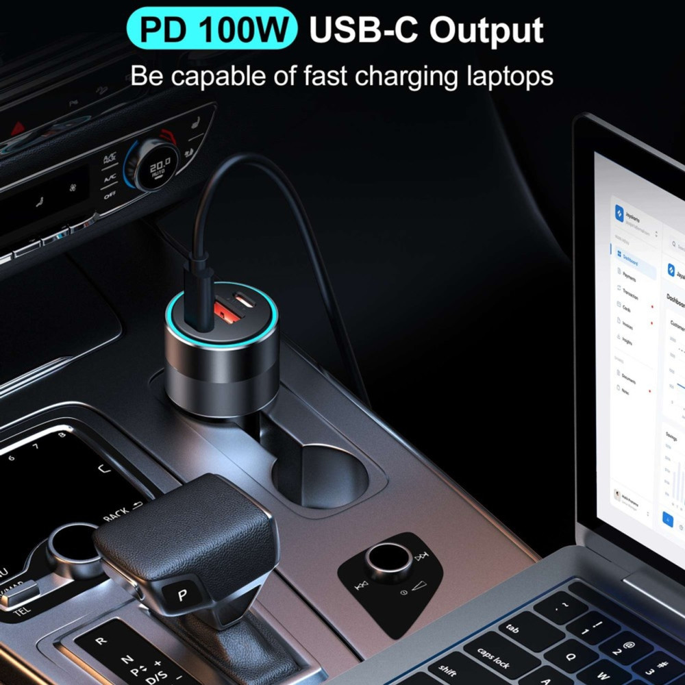 Choetech 6932112102966 TC0011 130W 3-Port Car Charger 100W USB-C PD for MacBook Pro/iPhone - Image 5